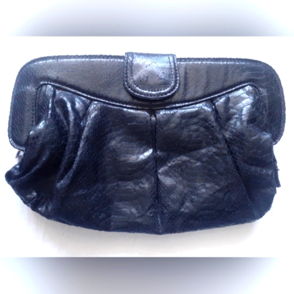 Accessorize shiny black snakeskin clutch purse